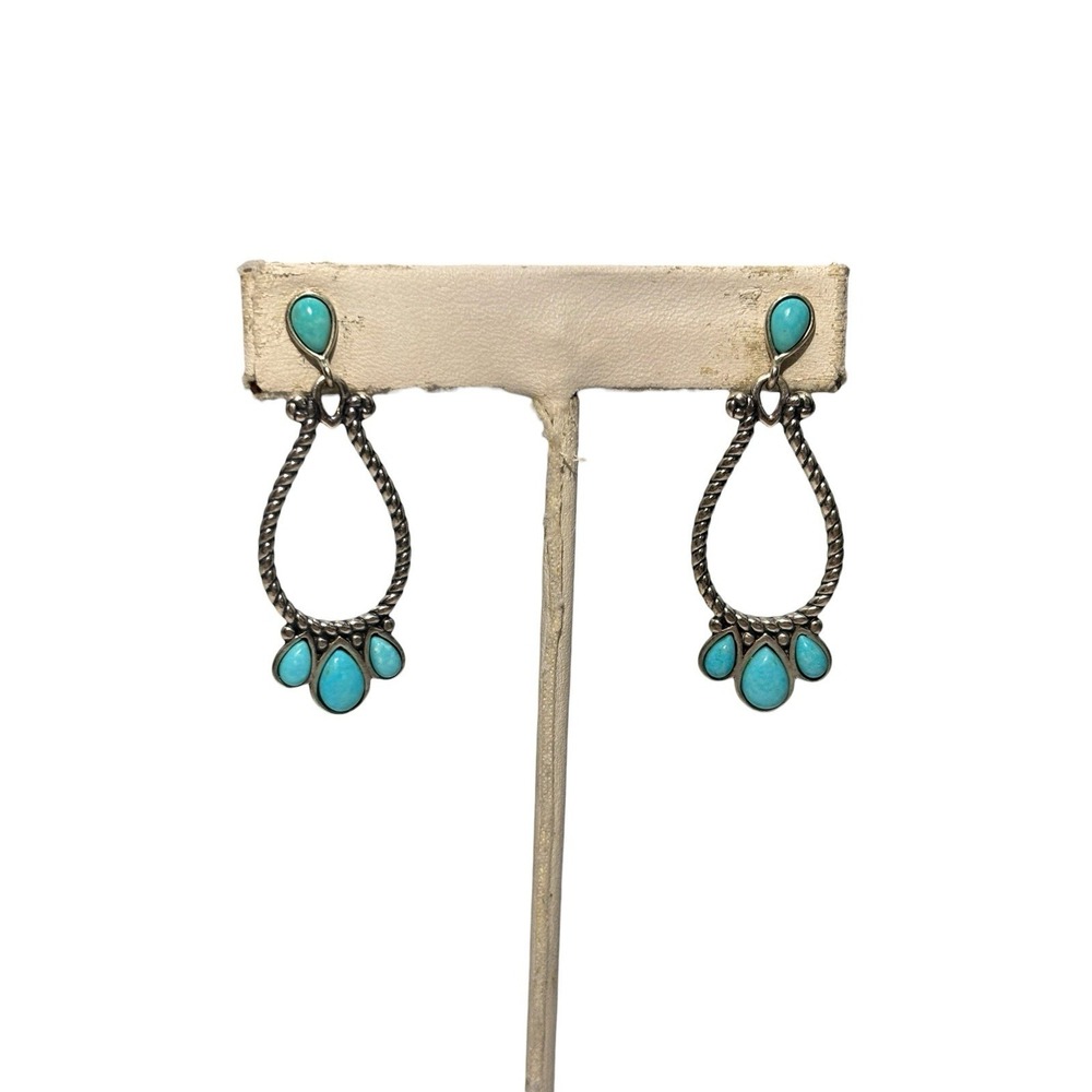 Vintage Carolyn Pollack Sterling Silver Turquoise Rope Teardrop Pierced Earrings